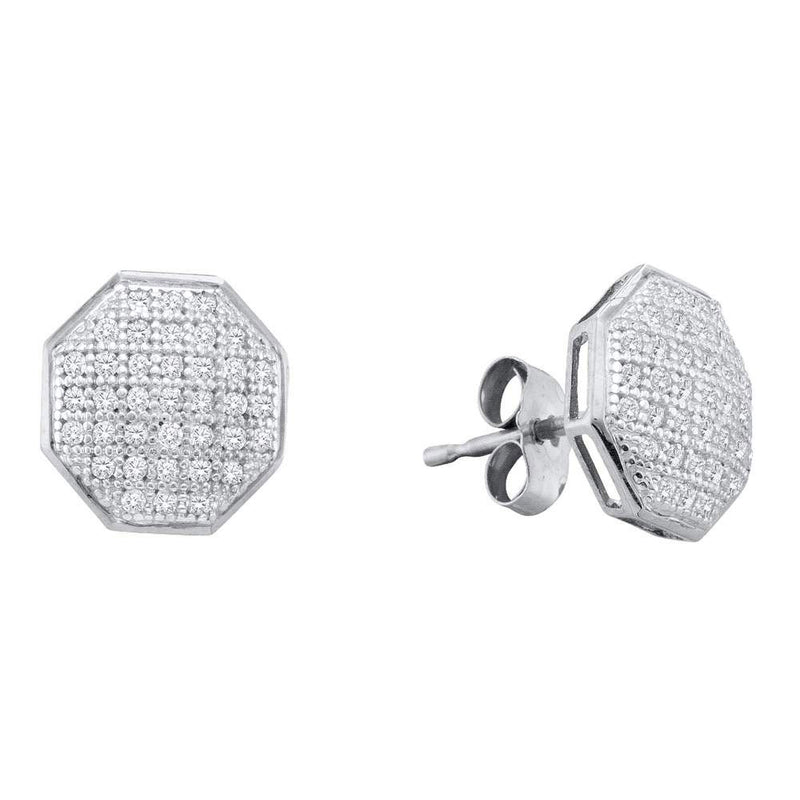 10kt White Gold Womens Round Diamond Octagon Cluster Earrings 1/5 Cttw