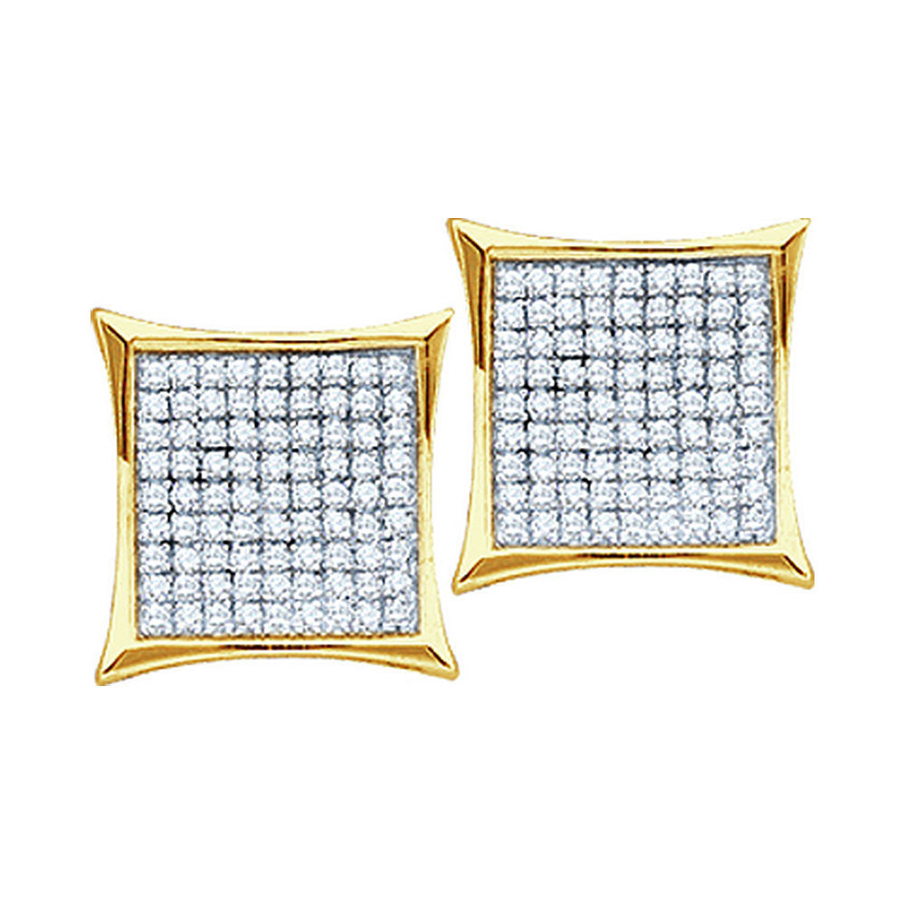 10kt Yellow Gold Womens Round Diamond Square Kite Cluster Earrings 1/10 Cttw