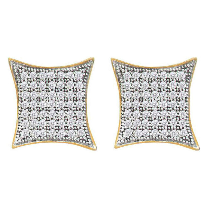 10kt Yellow Gold Womens Round Diamond Square Kite Cluster Earrings 3/8 Cttw