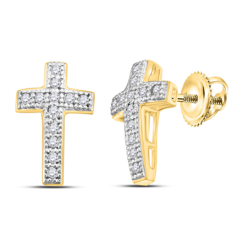 10kt Yellow Gold Womens Round Diamond Cross Earrings 1/10 Cttw