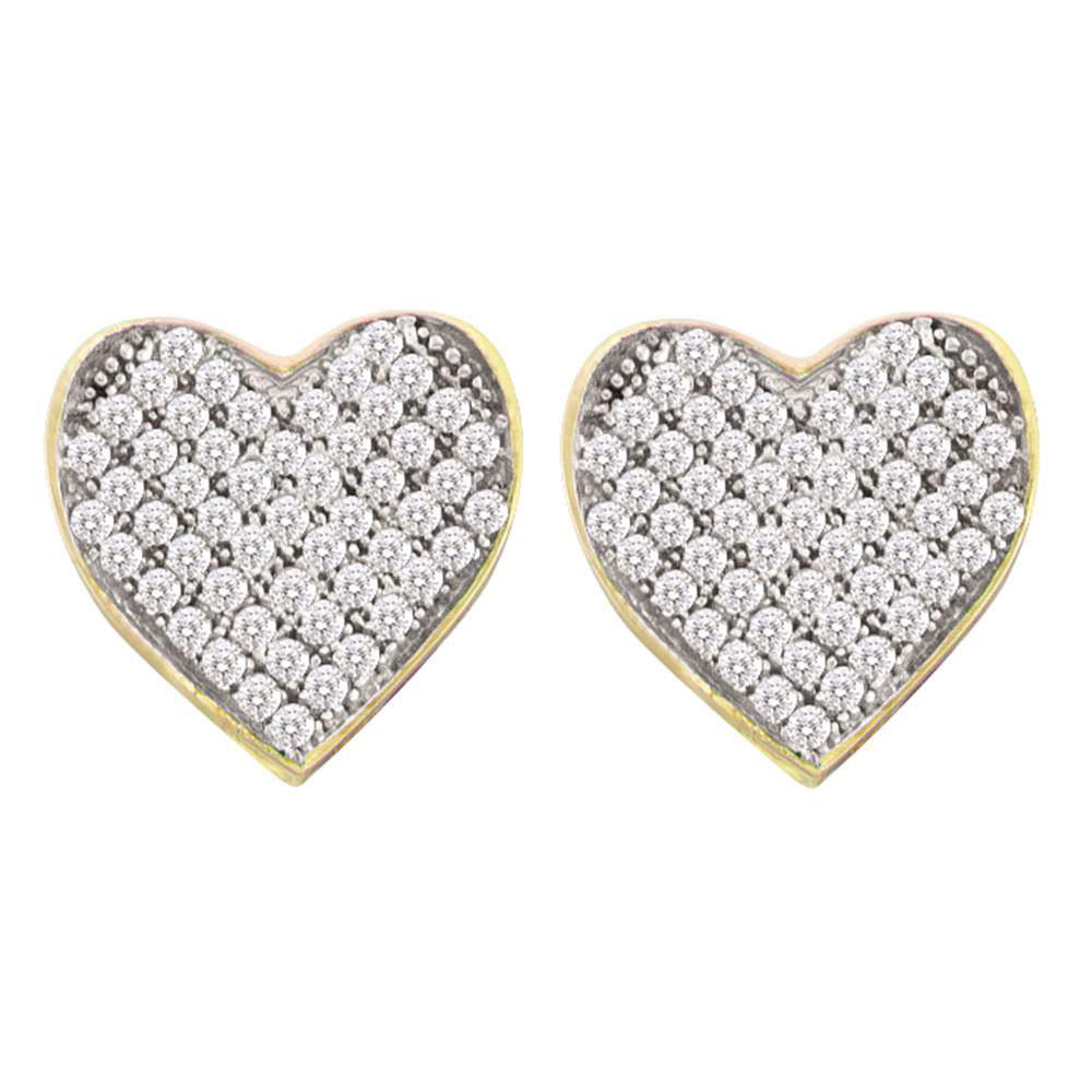 10kt Yellow Gold Womens Round Diamond Heart Cluster Earrings 1/10 Cttw