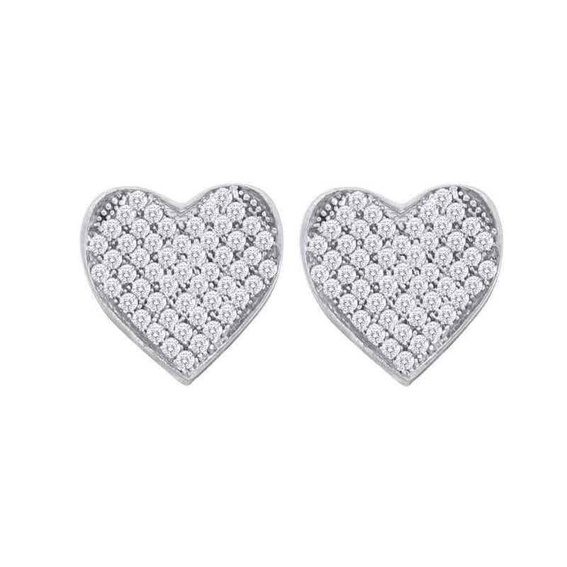 10kt White Gold Womens Round Diamond Heart Cluster Earrings 1/10 Cttw