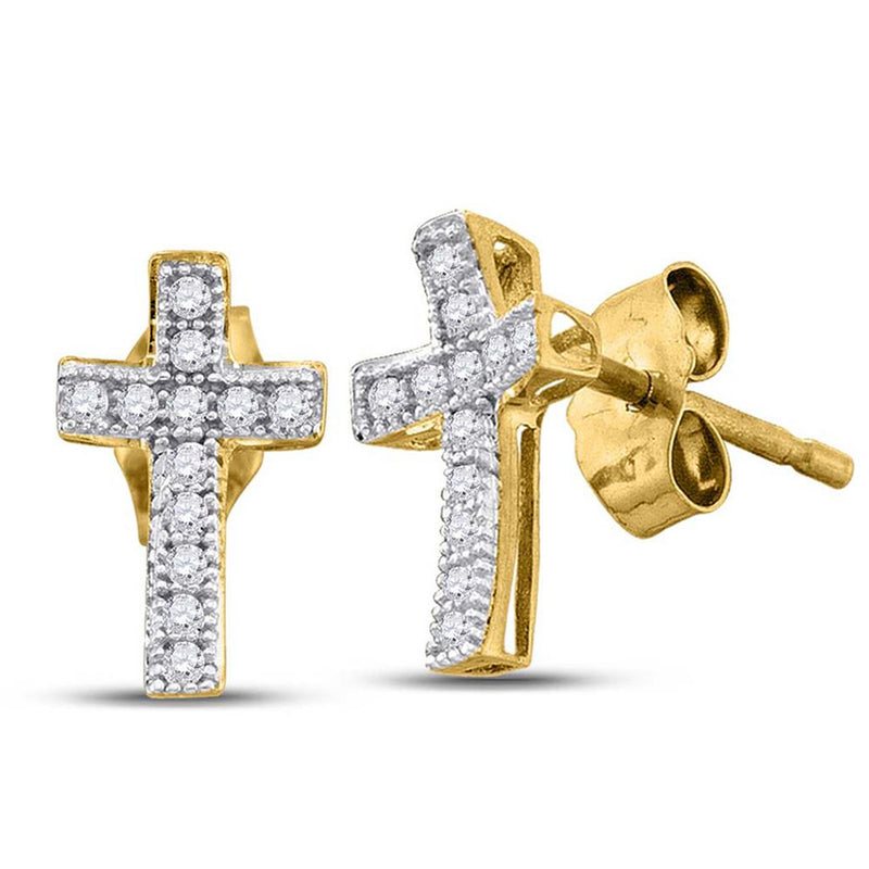 10kt Yellow Gold Womens Round Diamond Cross Earrings 1/10 Cttw