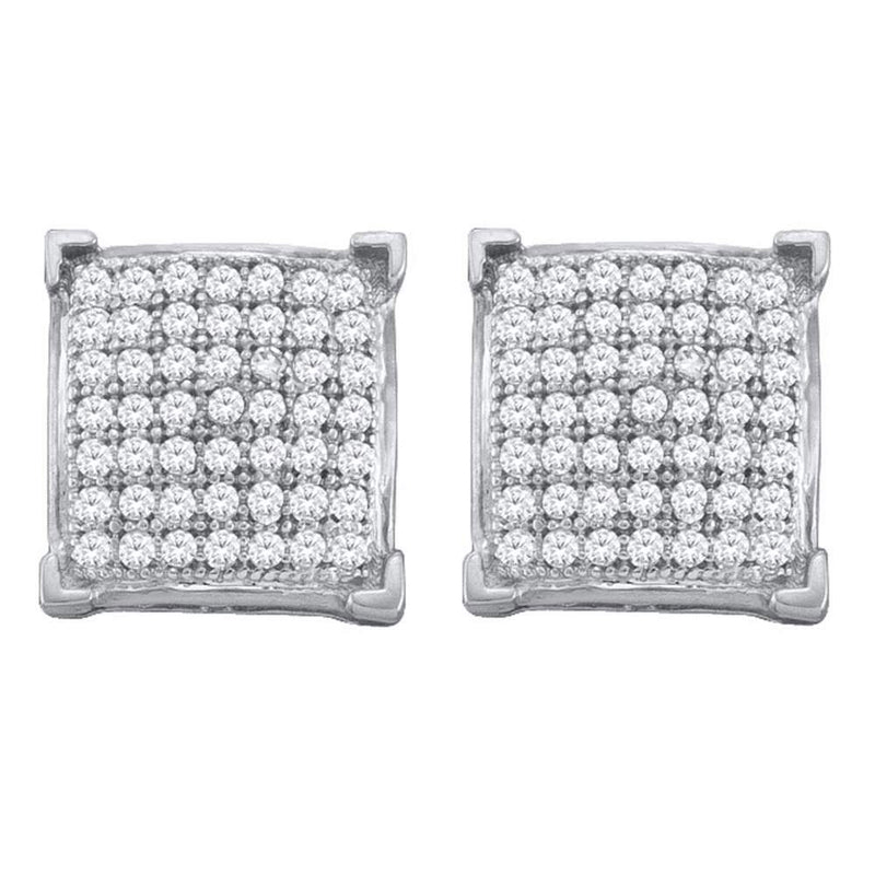 10kt White Gold Womens Round Diamond Square Earrings 1/3 Cttw