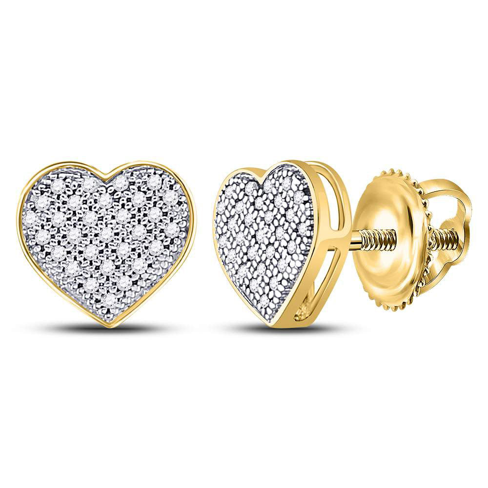 10kt Yellow Gold Womens Round Diamond Heart Earrings 1/6 Cttw