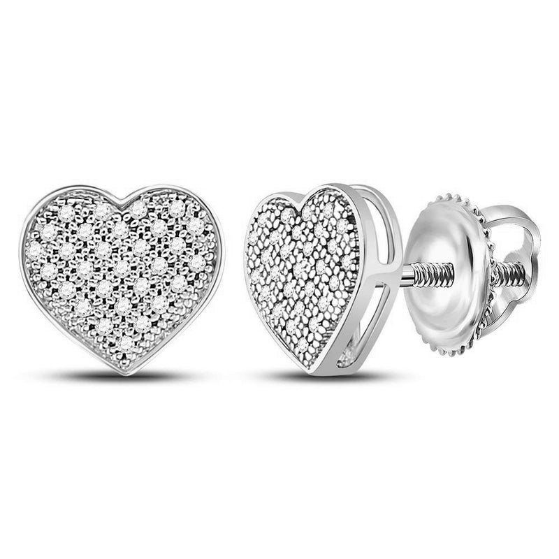 10kt White Gold Womens Round Diamond Heart Earrings 1/6 Cttw