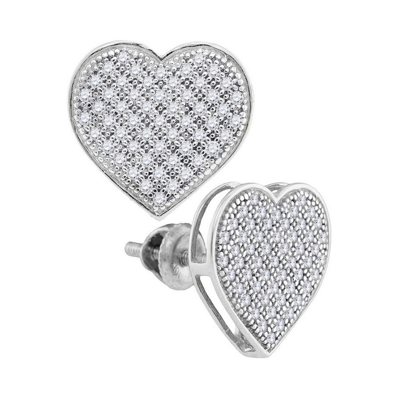 10kt White Gold Womens Round Diamond Heart Cluster Earrings 1/3 Cttw