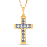 10kt Yellow Gold Womens Round Diamond Cross Religious Pendant 1/6 Cttw