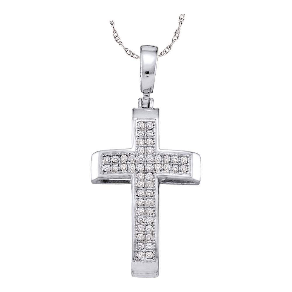 10kt White Gold Womens Round Diamond Cross Pendant 1/6 Cttw