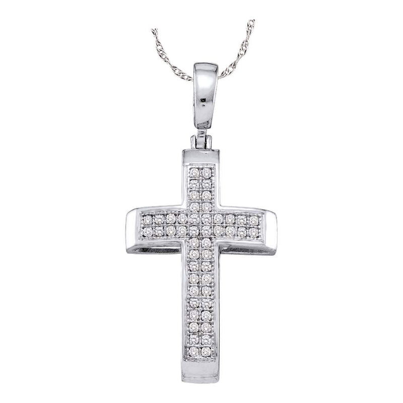 10kt White Gold Womens Round Diamond Cross Pendant 1/6 Cttw