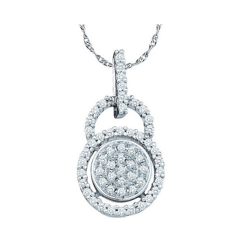 10kt White Gold Womens Round Diamond Circle Frame Cluster Pendant 1/5 Cttw