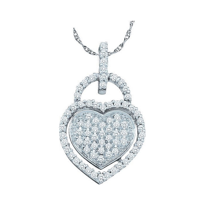 10kt White Gold Womens Round Diamond Heart Lock Pendant 1/4 Cttw