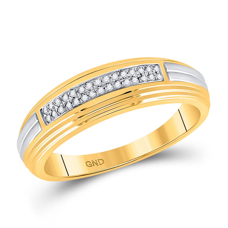 10kt Yellow Two-tone Gold Mens Round Diamond Double Row Wedding Band 1/10 Cttw