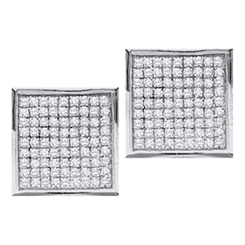 10kt White Gold Womens Round Diamond Square Earrings 1/20 Cttw