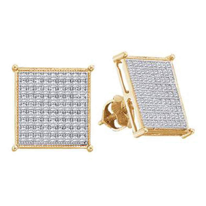 10kt Yellow Gold Womens Round Diamond Square Cluster Earrings 1/2 Cttw