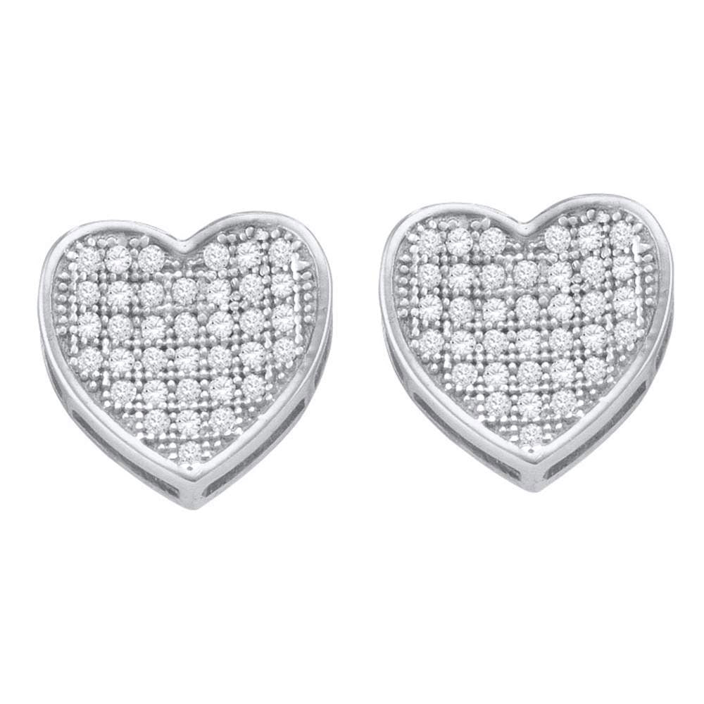 10kt White Gold Womens Round Diamond Heart Cluster Earrings 1/4 Cttw