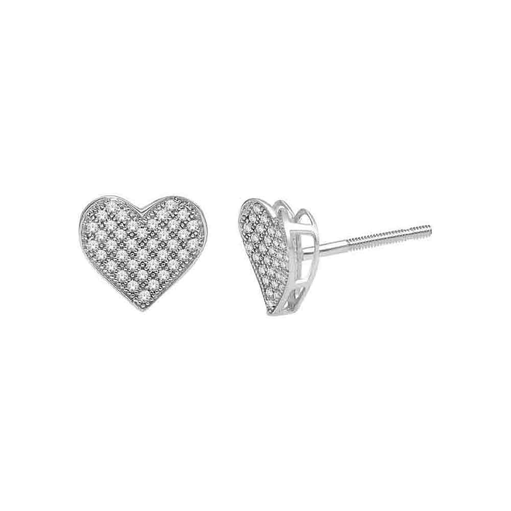 10kt White Gold Womens Round Diamond Heart Cluster Earrings 1/4 Cttw