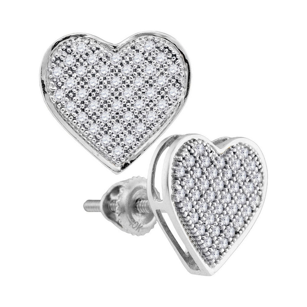 10kt White Gold Womens Round Diamond Heart Earrings 1/4 Cttw