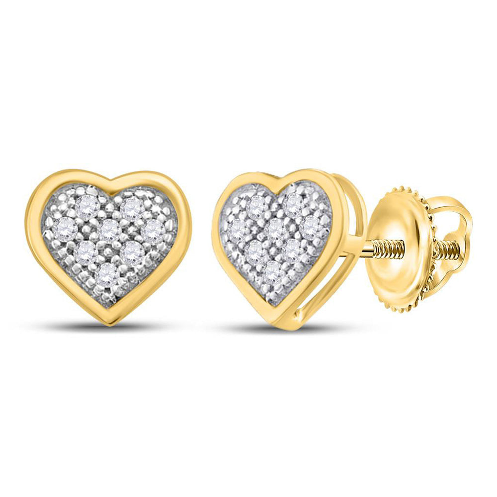 10kt Yellow Gold Womens Round Diamond Heart Earrings 1/20 Cttw