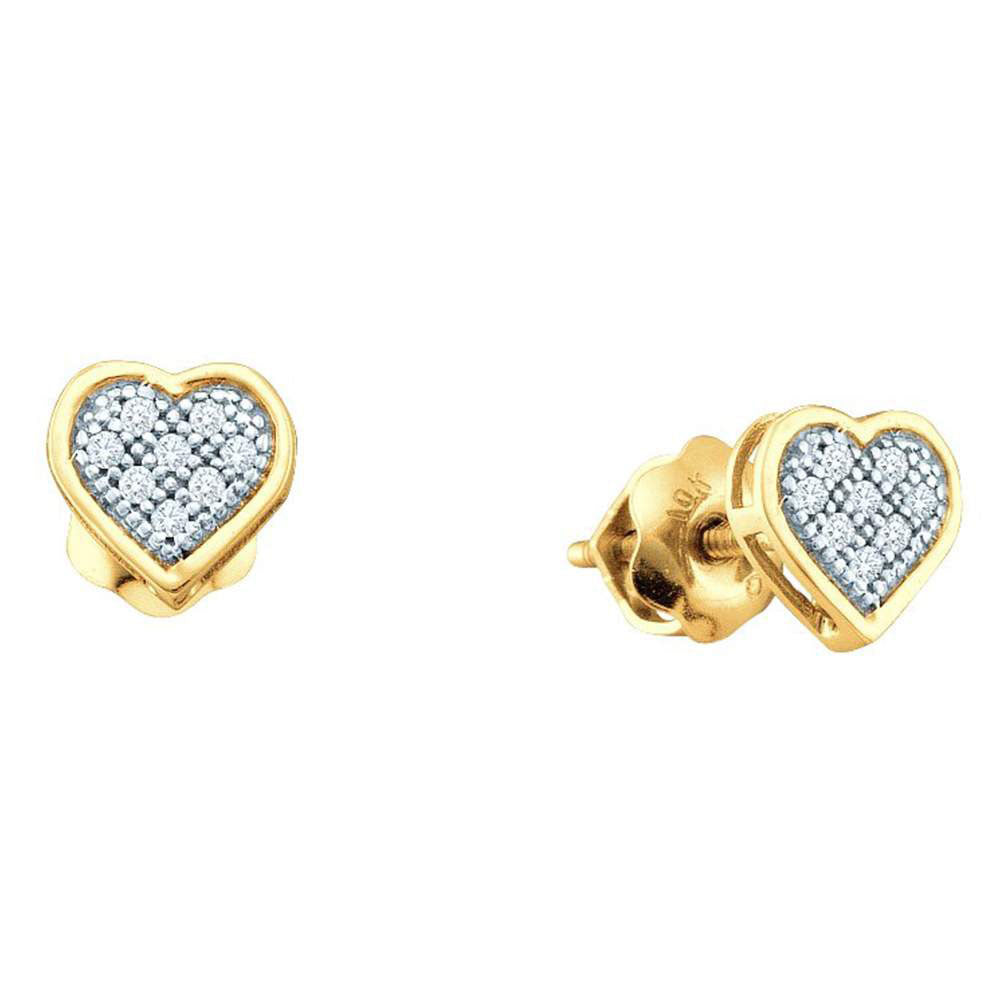 10kt Yellow Gold Womens Round Diamond Heart Cluster Earrings 1/6 Cttw