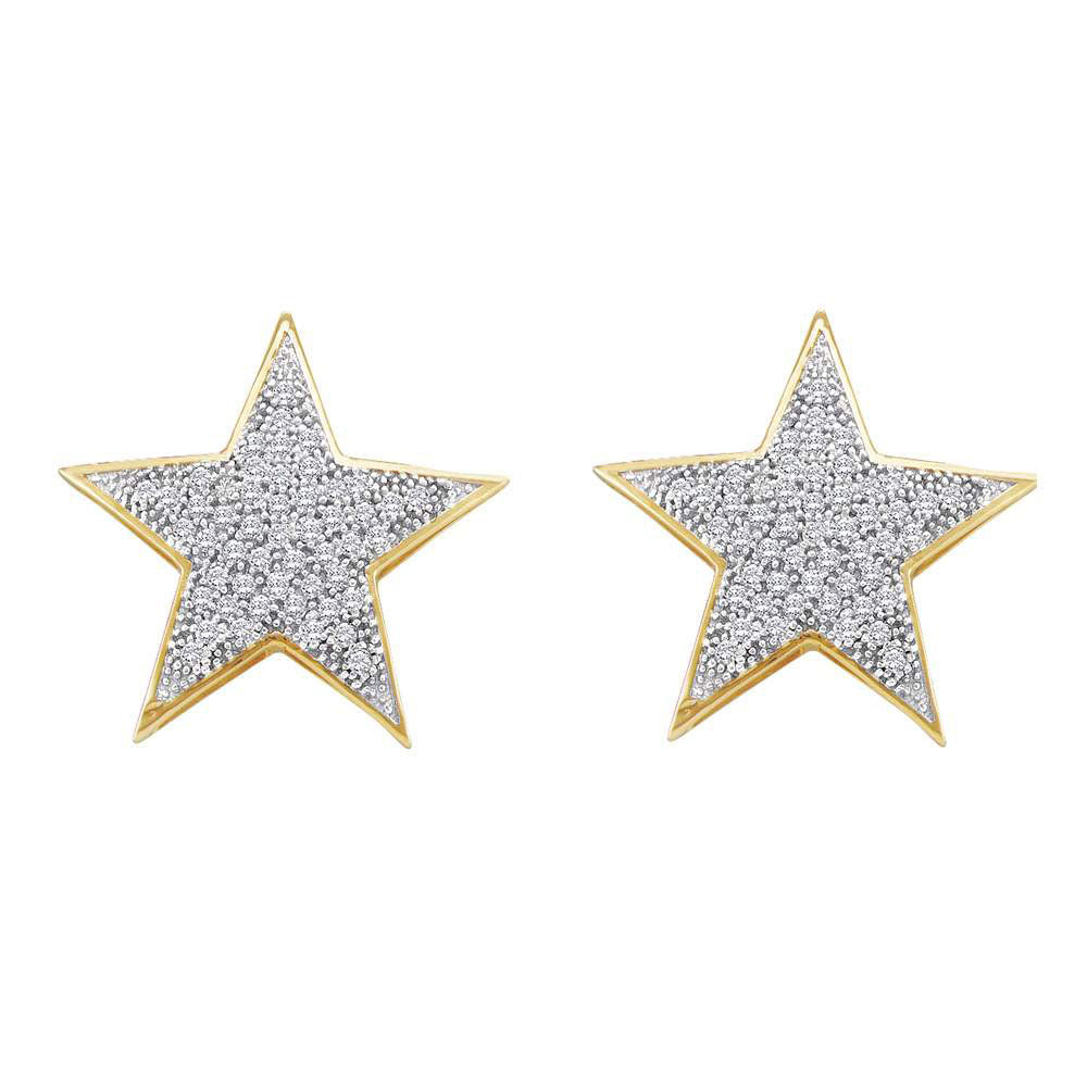 10kt Yellow Gold Womens Round Diamond Star Cluster Stud Earrings 1/4 Cttw