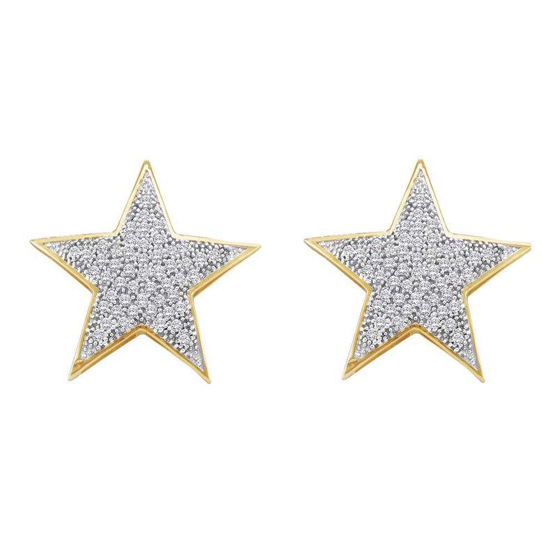 10kt Yellow Gold Womens Round Diamond Star Cluster Stud Earrings 1/4 Cttw