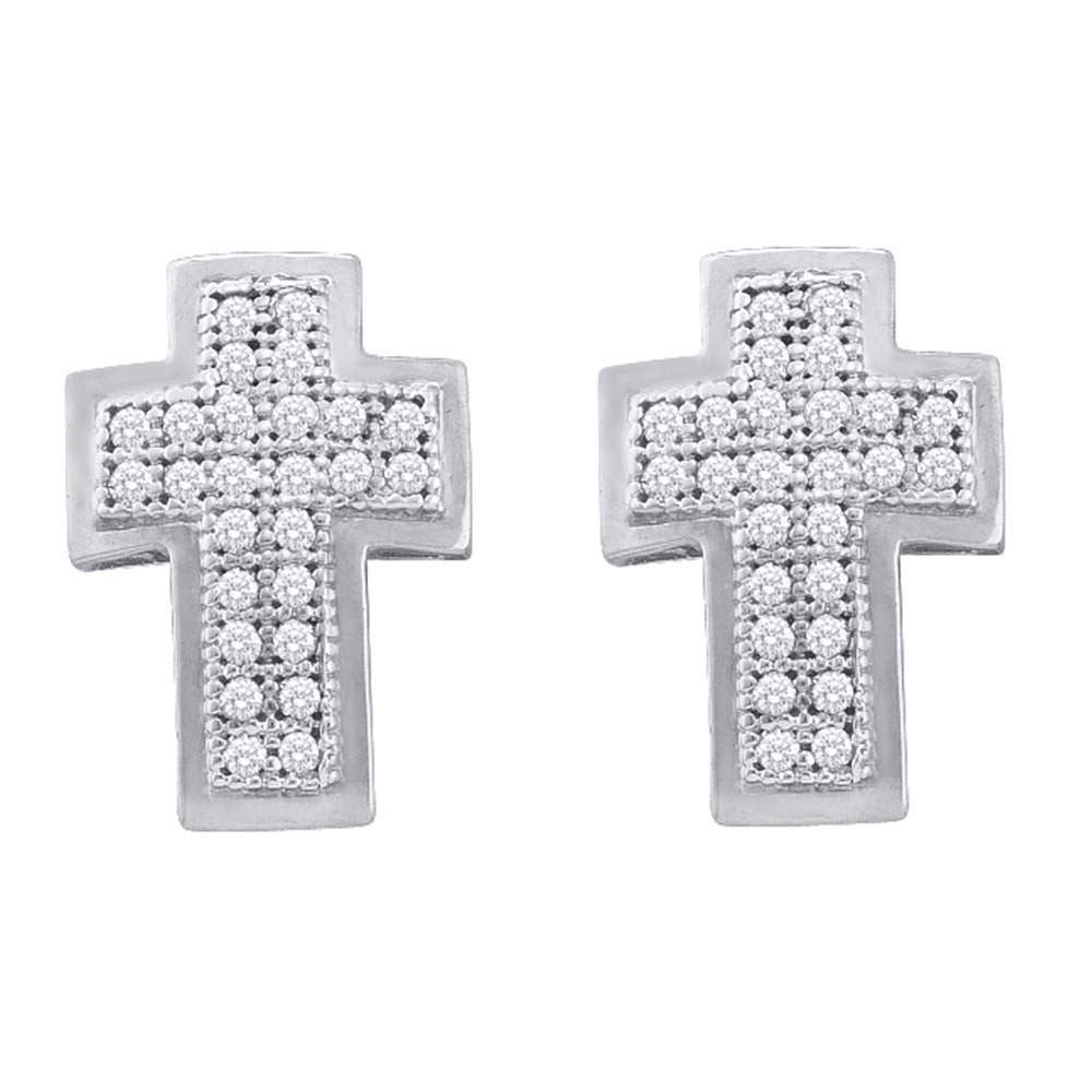 10kt White Gold Womens Round Diamond Cross Earrings 1/6 Cttw