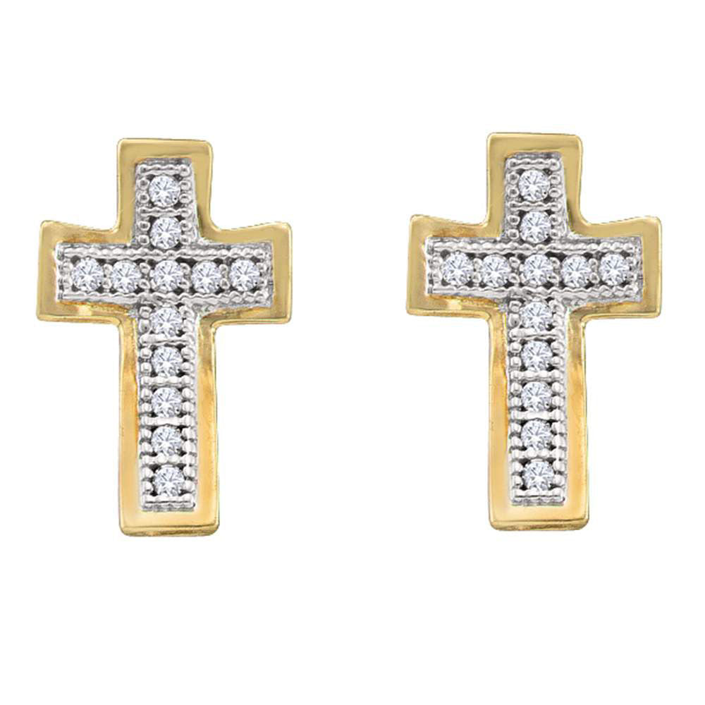 10kt Yellow Gold Womens Round Diamond Cross Earrings 1/10 Cttw