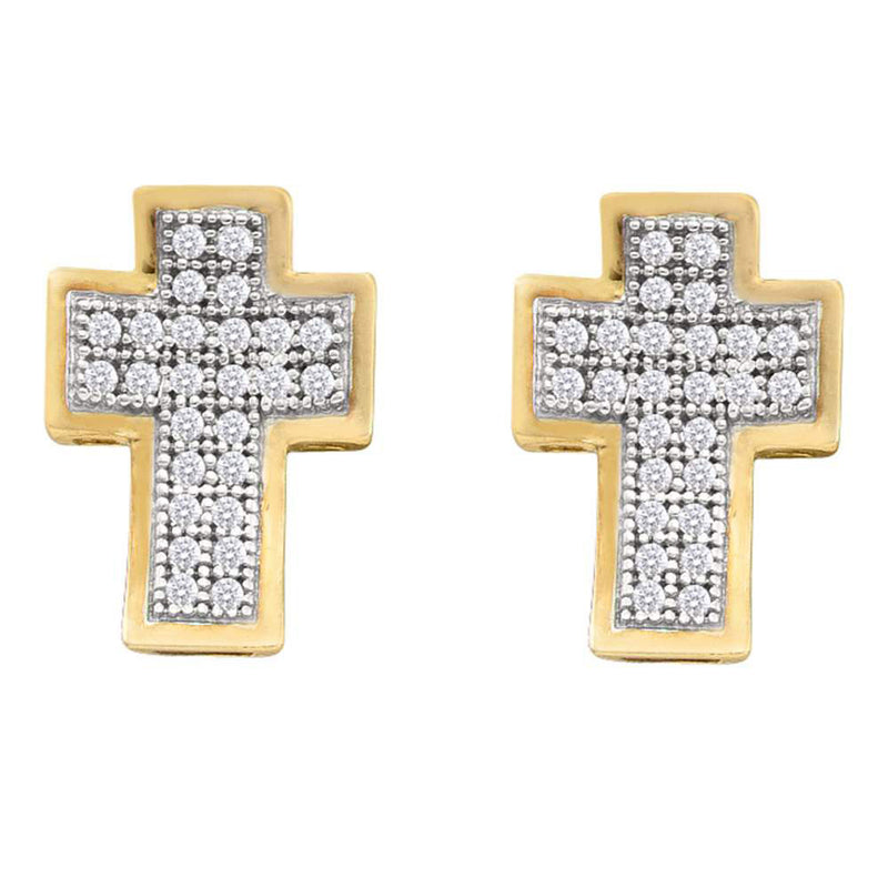 10kt Yellow Gold Womens Round Diamond Cross Earrings 1/6 Cttw