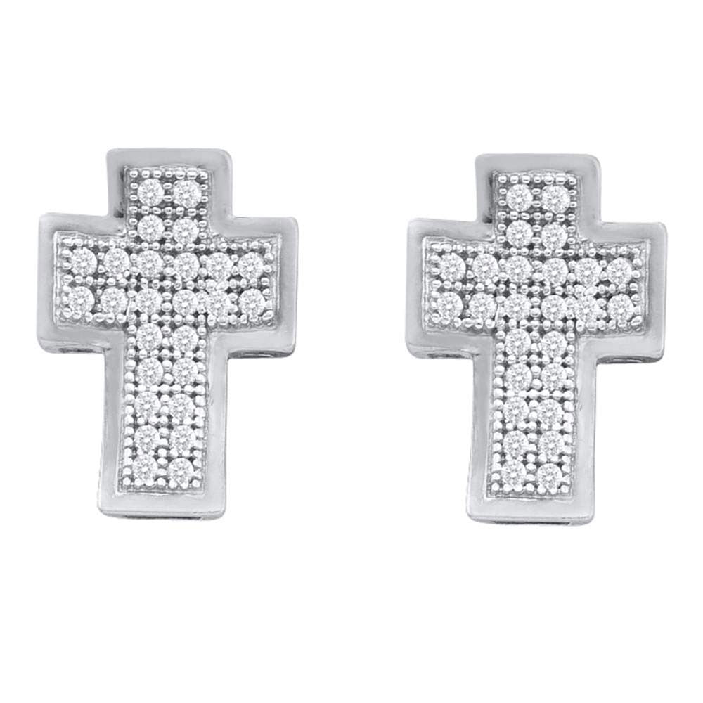 10kt White Gold Womens Round Diamond Cross Earrings 1/6 Cttw