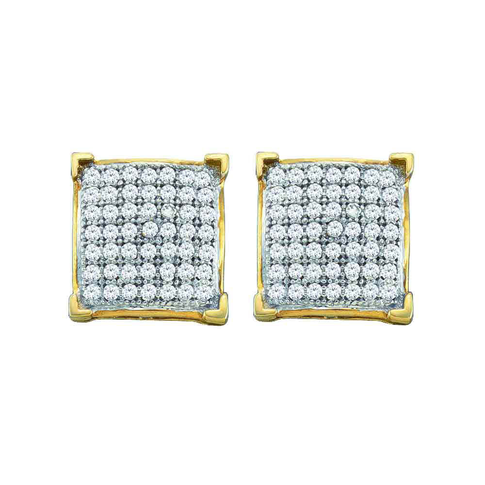 10kt Yellow Gold Womens Round Pave-set Diamond Square Cluster Earrings 1/10 Cttw