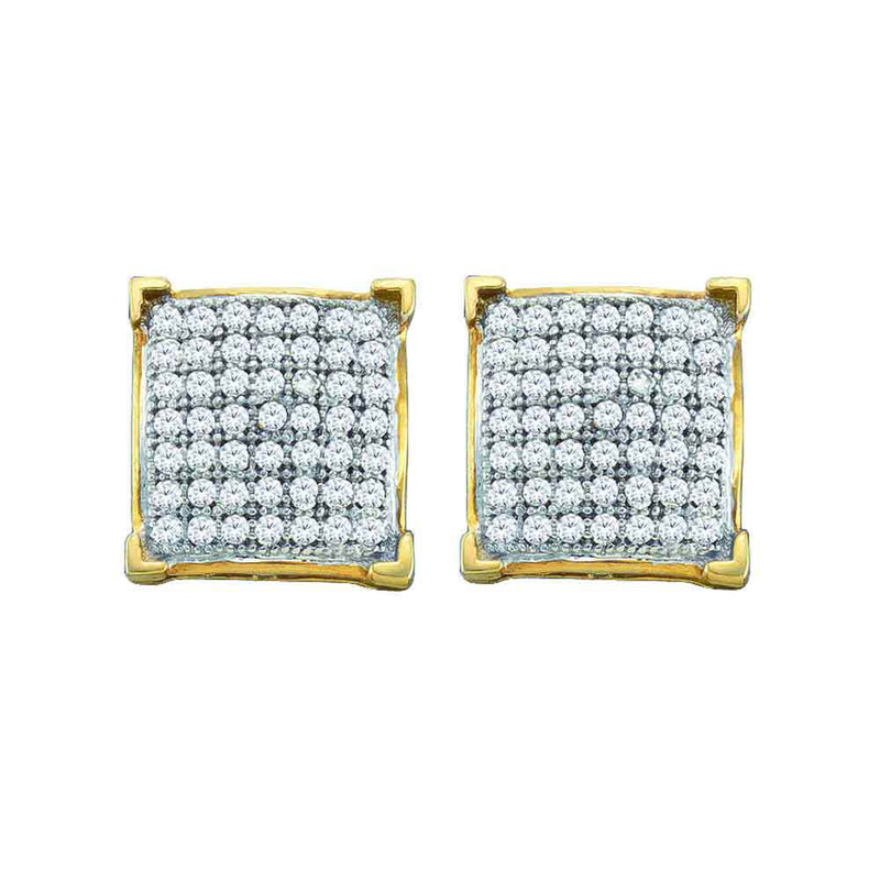 10kt Yellow Gold Womens Round Diamond Square Cluster Earrings 1/6 Cttw