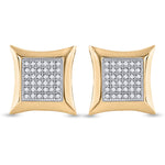 10kt Yellow Gold Womens Round Diamond Square Kite Cluster Earrings 1/5 Cttw