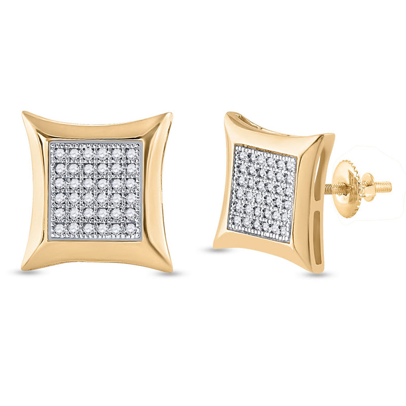 10kt Yellow Gold Womens Round Diamond Square Kite Cluster Earrings 1/5 Cttw