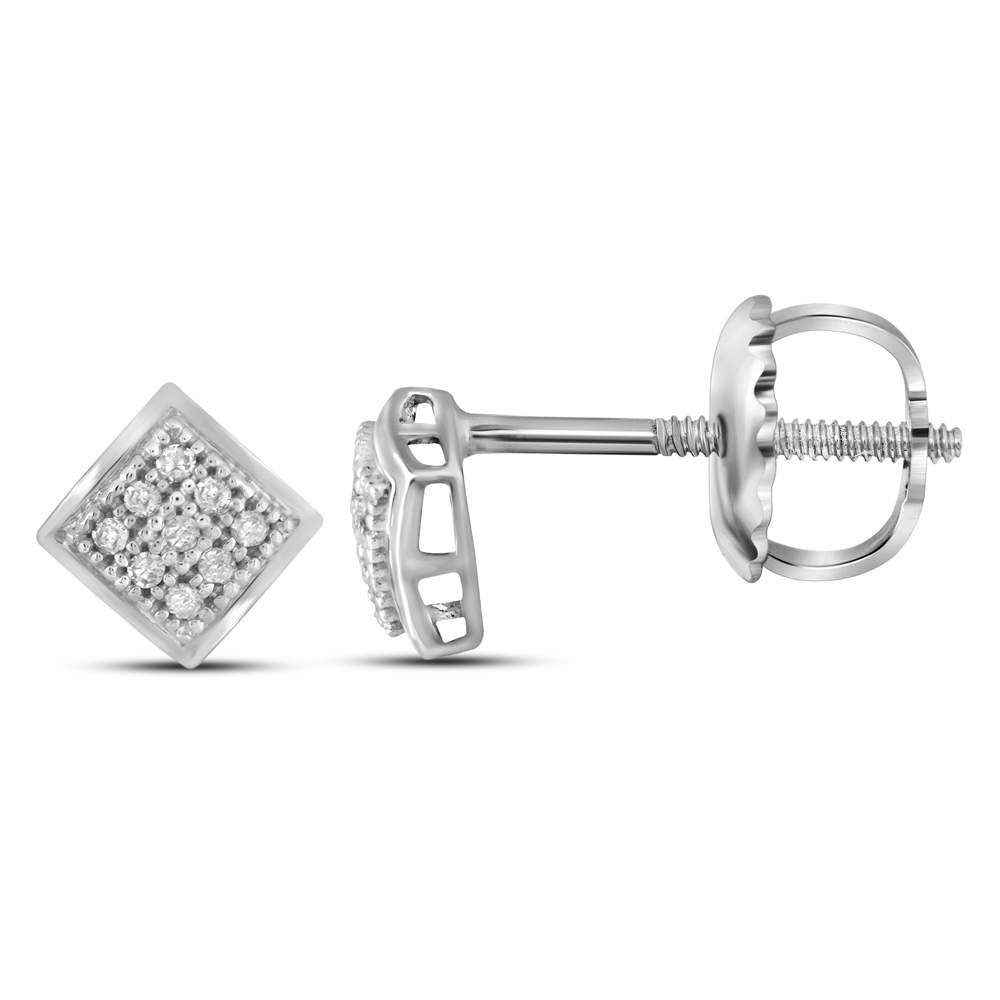 10kt White Gold Womens Round Diamond Square Cluster Stud Earrings 1/20 Cttw