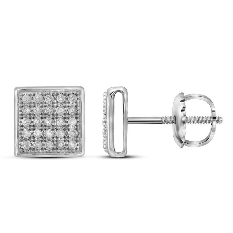 10kt White Gold Womens Round Diamond Square Cluster Earrings 1/6 Cttw