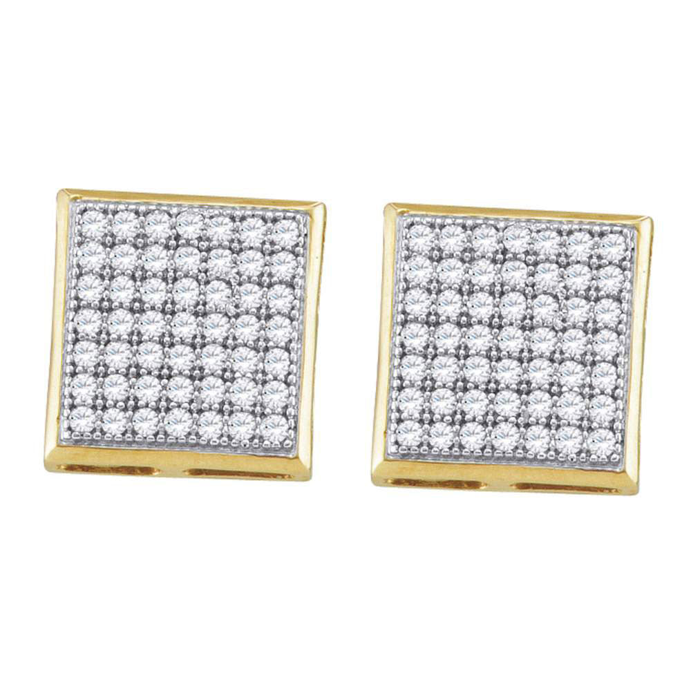 10kt Yellow Gold Womens Round Diamond Square Cluster Earrings 1/3 Cttw