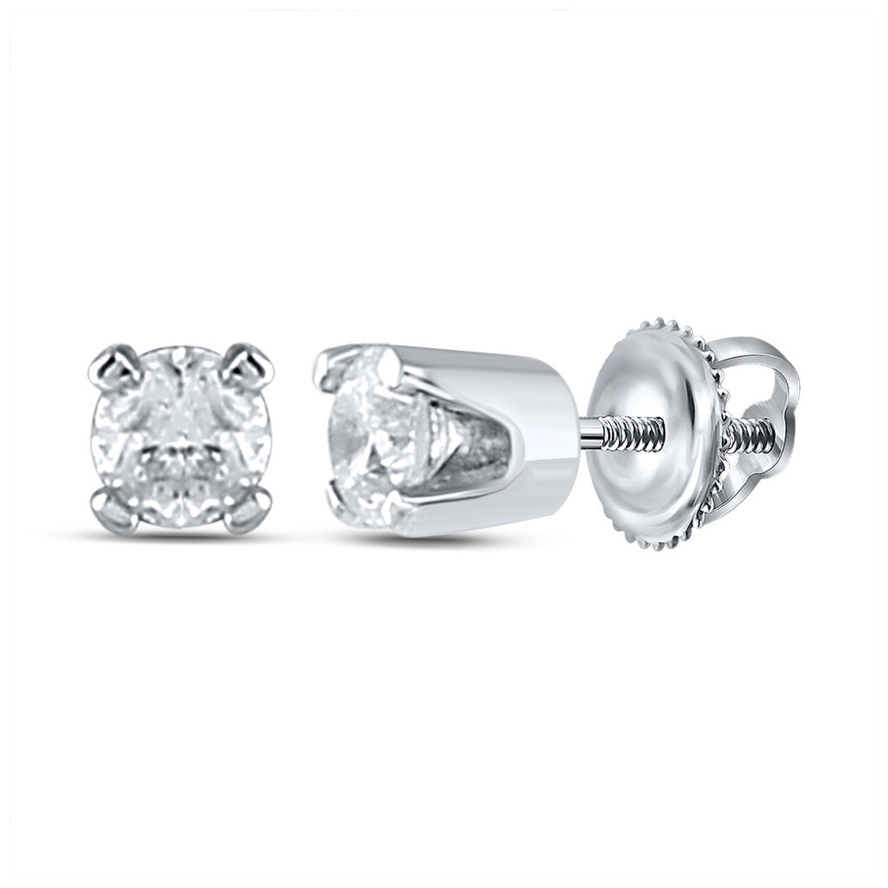 14kt White Gold Infant Girls Round Diamond Solitaire Earrings 1/20 Cttw