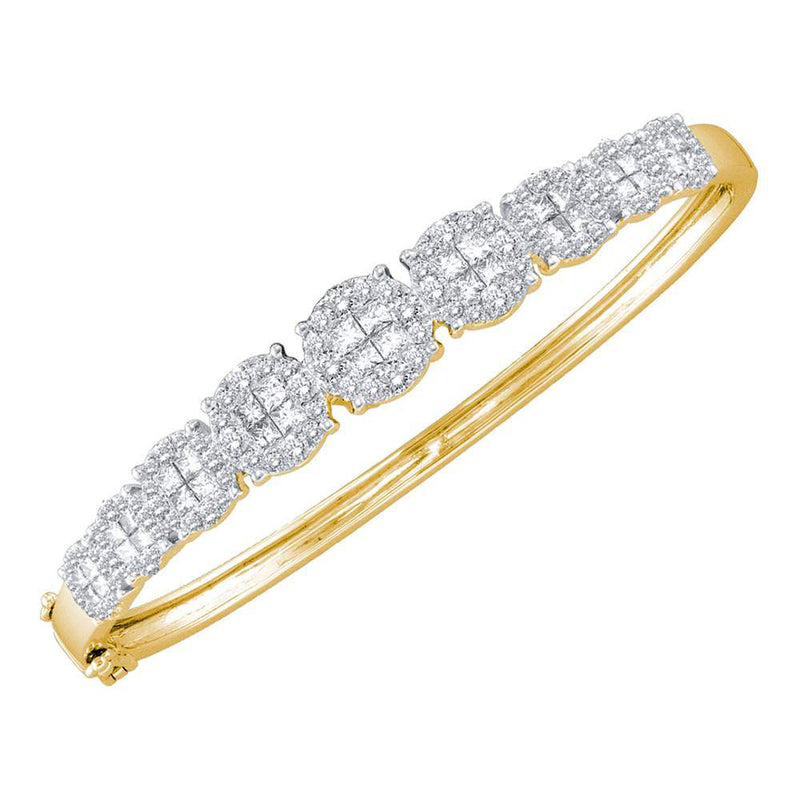 14kt Yellow Gold Womens Princess Round Diamond Bangle Bracelet 3 Cttw