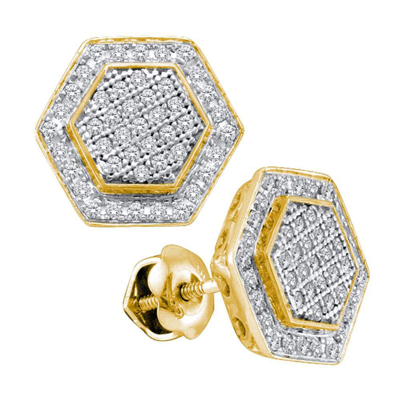 10kt Yellow Gold Womens Round Diamond Cluster Hexagon Stud Earrings 1/3 Cttw