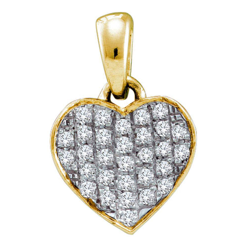 10kt Yellow Gold Womens Round Diamond Heart Pendant 1/10 Cttw