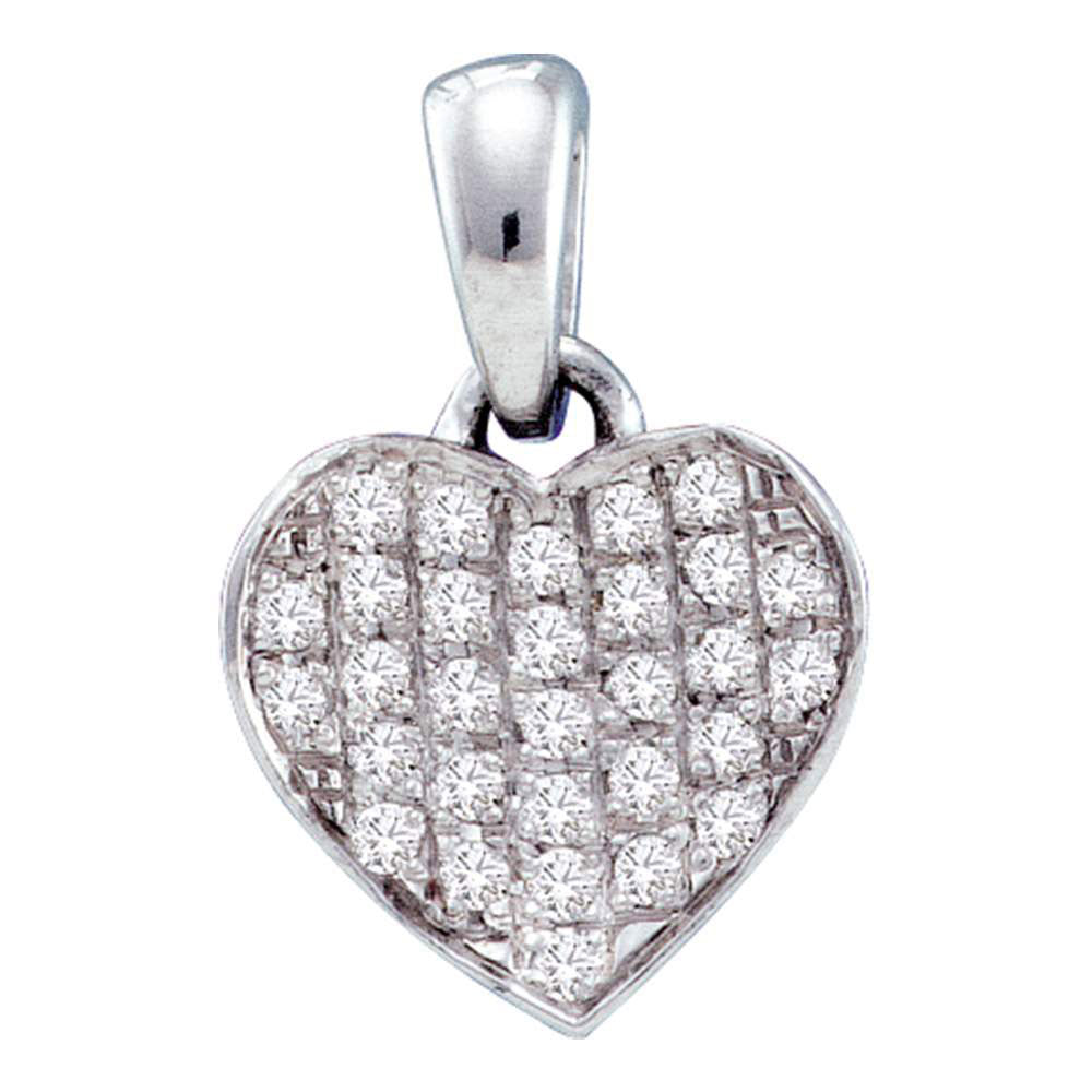 10kt White Gold Womens Round Diamond Heart Pendant 1/10 Cttw