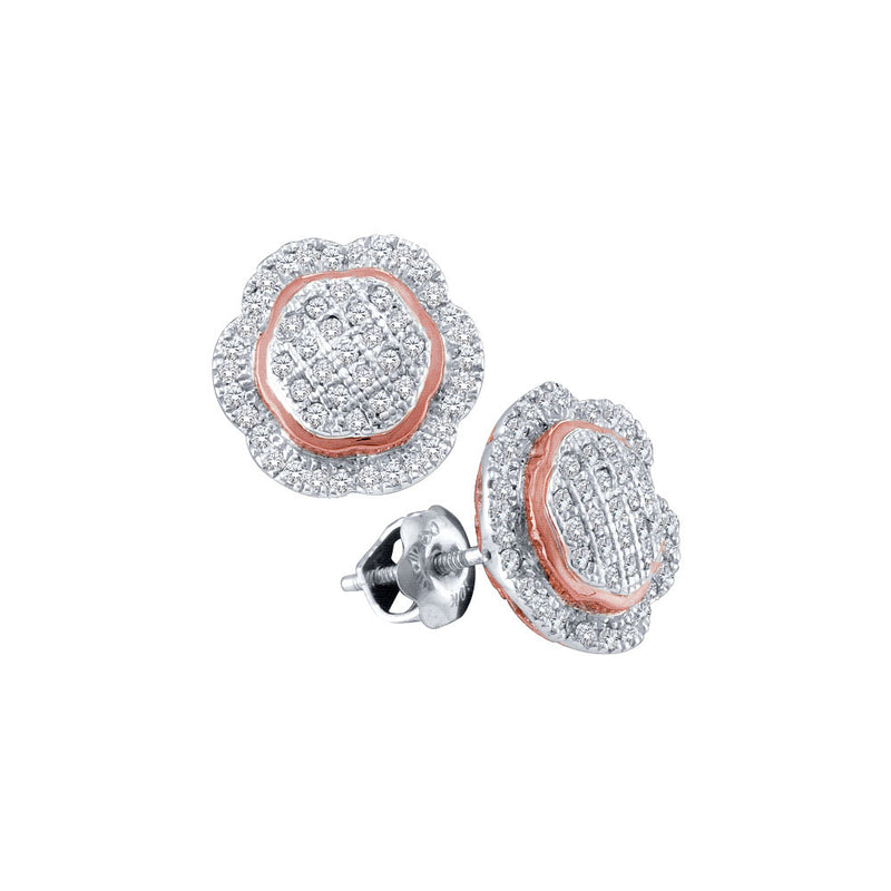 10kt White Gold Womens Round Diamond Rose-tone Frame Octagon Cluster Earrings 1/3 Cttw