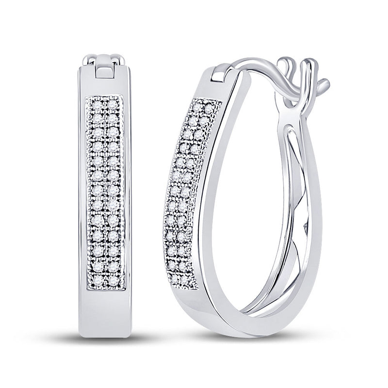 10kt White Gold Womens Round Diamond Hoop Earrings 1/6 Cttw