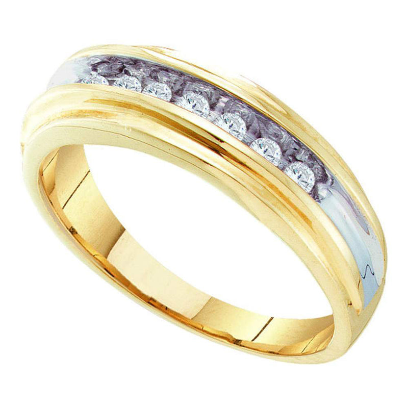 10kt Yellow Two-tone Gold Mens Round Diamond Single Row Wedding Band Ring 1/4 Cttw