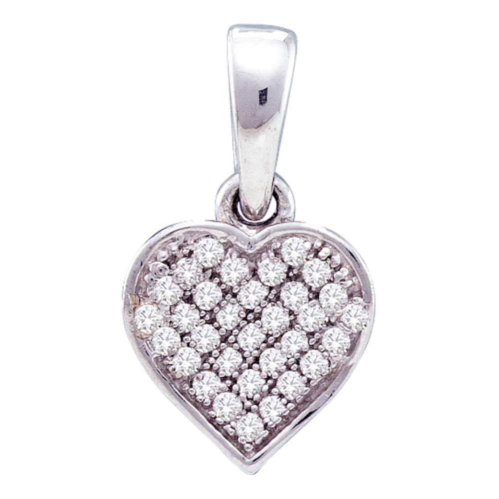 10kt White Gold Womens Round Diamond Small Dainty Heart Pendant 1/10 Cttw