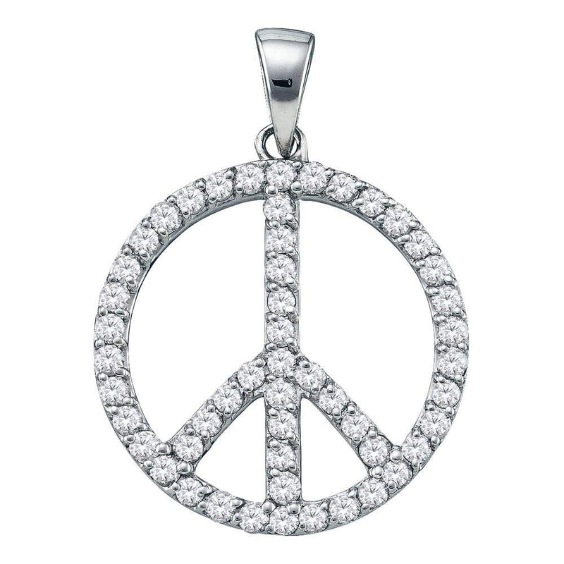 14kt White Gold Womens Round Diamond Peace Sign Circle Pendant 3/4 Cttw