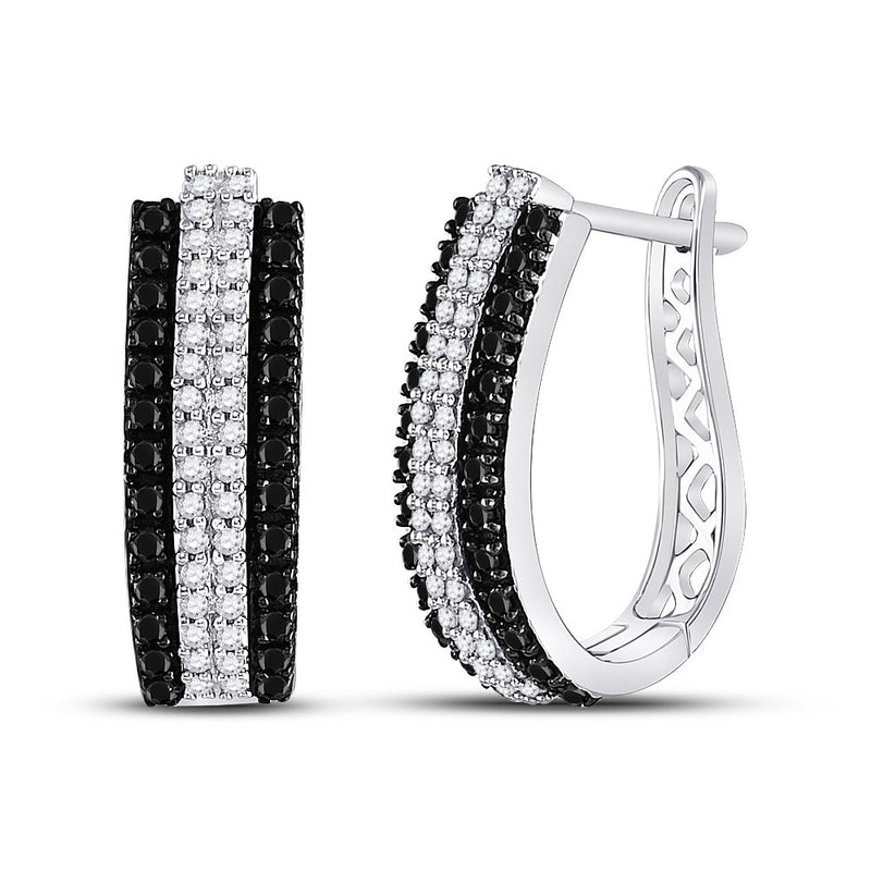 14kt White Gold Womens Round Black Color Enhanced Diamond Hoop Earrings 1 Cttw