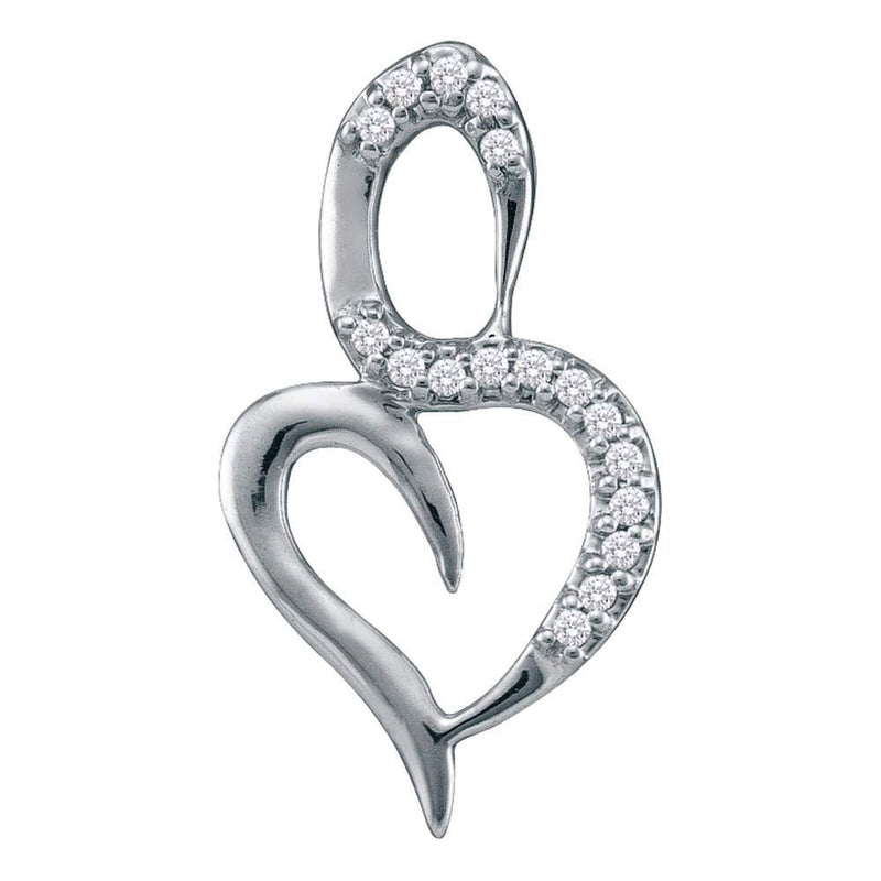 10kt White Gold Womens Round Diamond Small Heart Pendant 1/20 Cttw