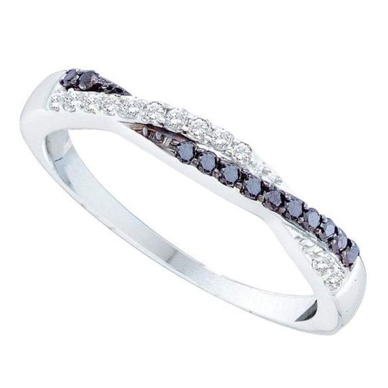 14kt White Gold Womens Round Black Color Enhanced Diamond Slender Twist Band 1/4 Cttw